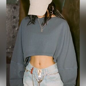 JOAH Brown slouchy cropped long sleeve. S/M evergreen cotton fog. New with tags